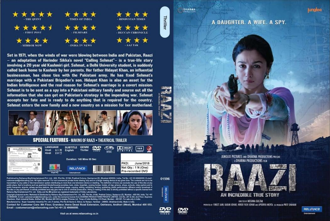 Raazi Hindi Blu Ray Alia Bhatt Latest Superhit Bollywood Film